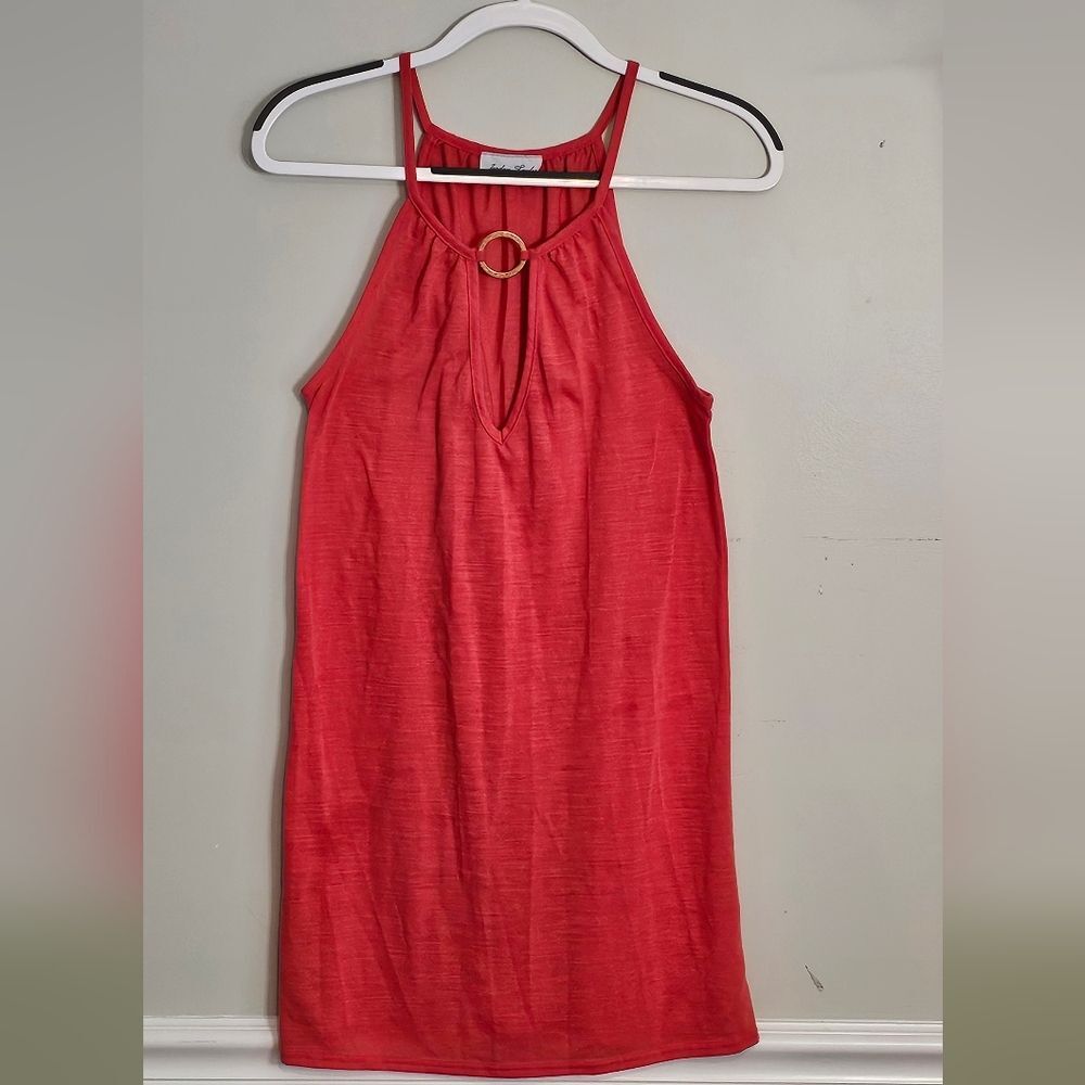 Red Swim Cover-up Dress with Ring TearDrop Neckline. Size Medium.